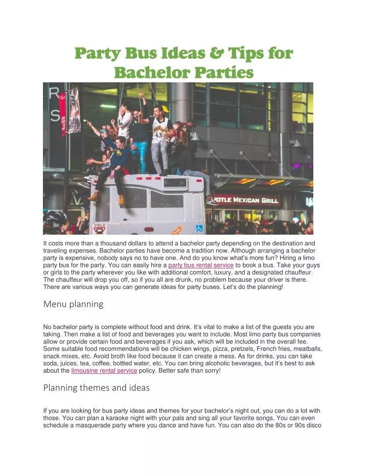 party bus ideas tips for bachelor parties