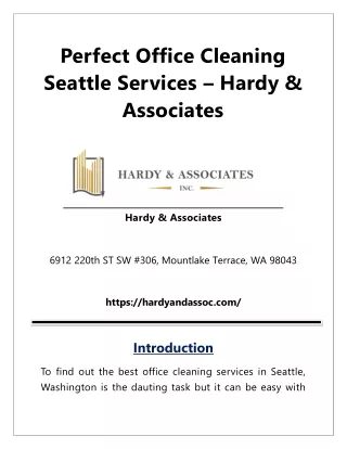Perfect Office Cleaning Seattle Services – Hardy & Associates