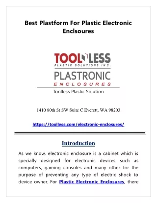 Best Platform For Plastic Electronic Enclsoures – Toolless Plastic Solution