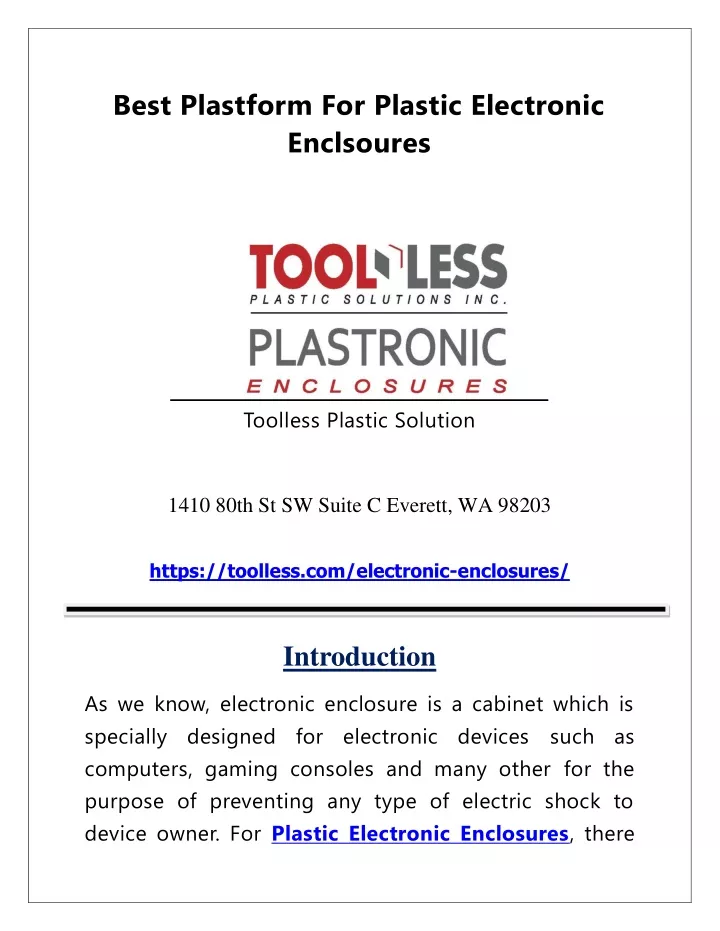 best plastform for plastic electronic enclsoures