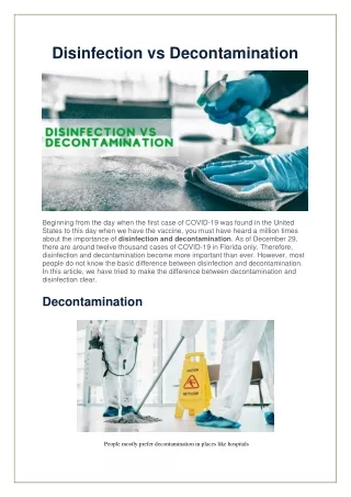 Disinfection vs Decontamination