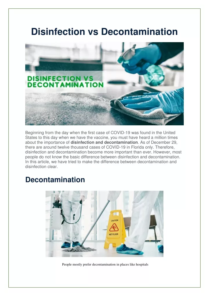 disinfection vs decontamination