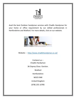 Outdoor Handyman Services In Watford | Chadilshandyman.co.uk