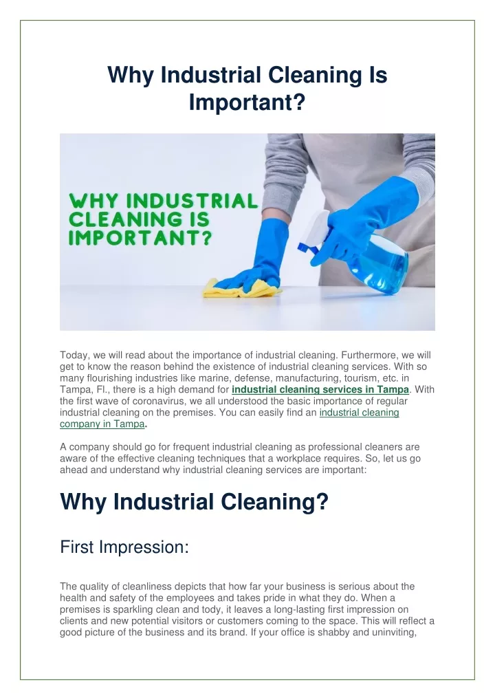 why industrial cleaning is important