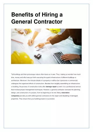 Benefits of Hiring a General Contractor