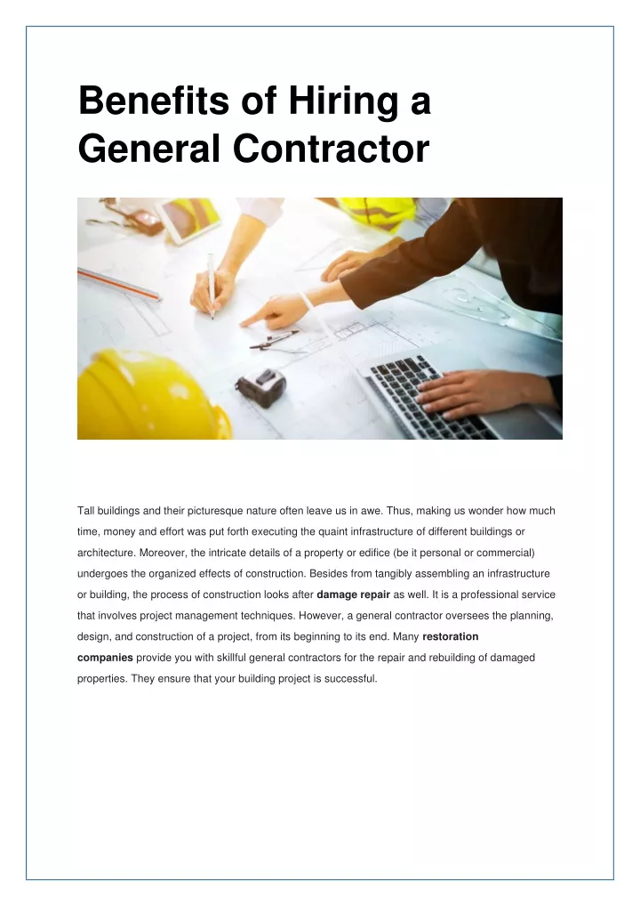 benefits of hiring a general contractor
