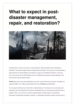 What to expect in post-disaster management, repair, and restoration?