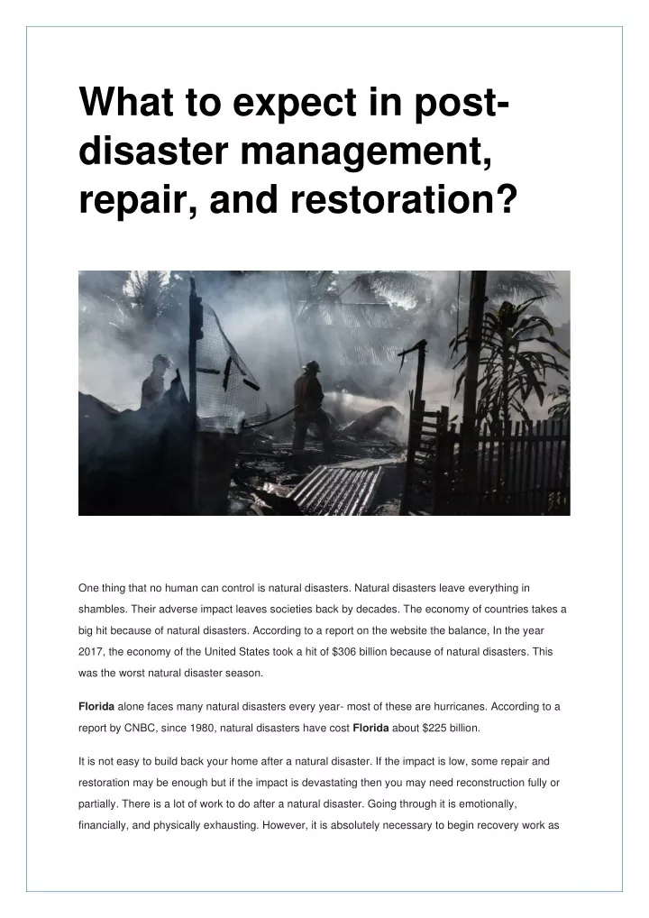 what to expect in post disaster management repair