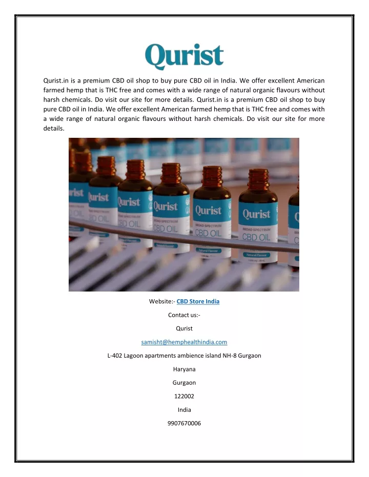 qurist in is a premium cbd oil shop to buy pure