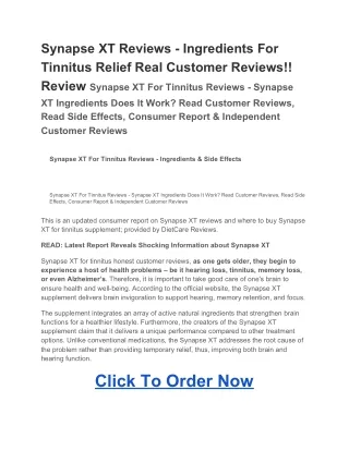 Synapse XT Reviews - Ingredients For Tinnitus Relief Real ...