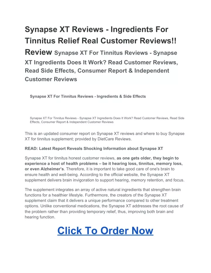 synapse xt reviews ingredients for tinnitus