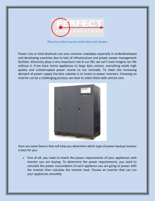 how to select an inverter for your home