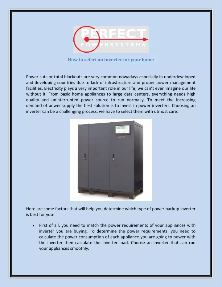 how to select an inverter for your home