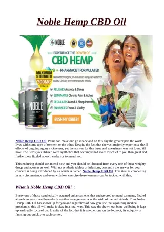 Noble Hemp CBD Oil : Reviews, Joint Relief, Benefits and Buy in !