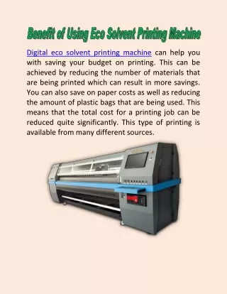 Benefits of Eco Solvent Printing Machines