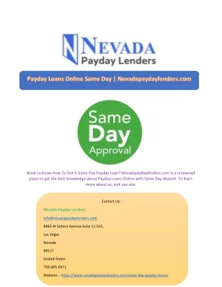 Payday Loans Online Same Day | Nevadapaydaylenders.com