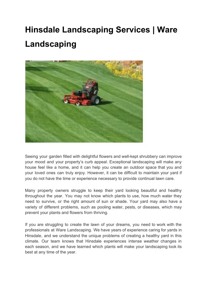 hinsdale landscaping services ware