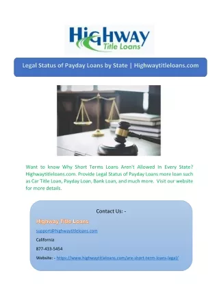 Legal Status of Payday Loans by State | Highwaytitleloans.com