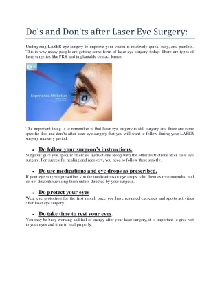Do's and Don'ts After Laser Eye surgery