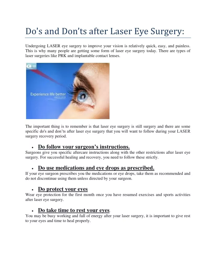 do s and don ts after laser eye surgery