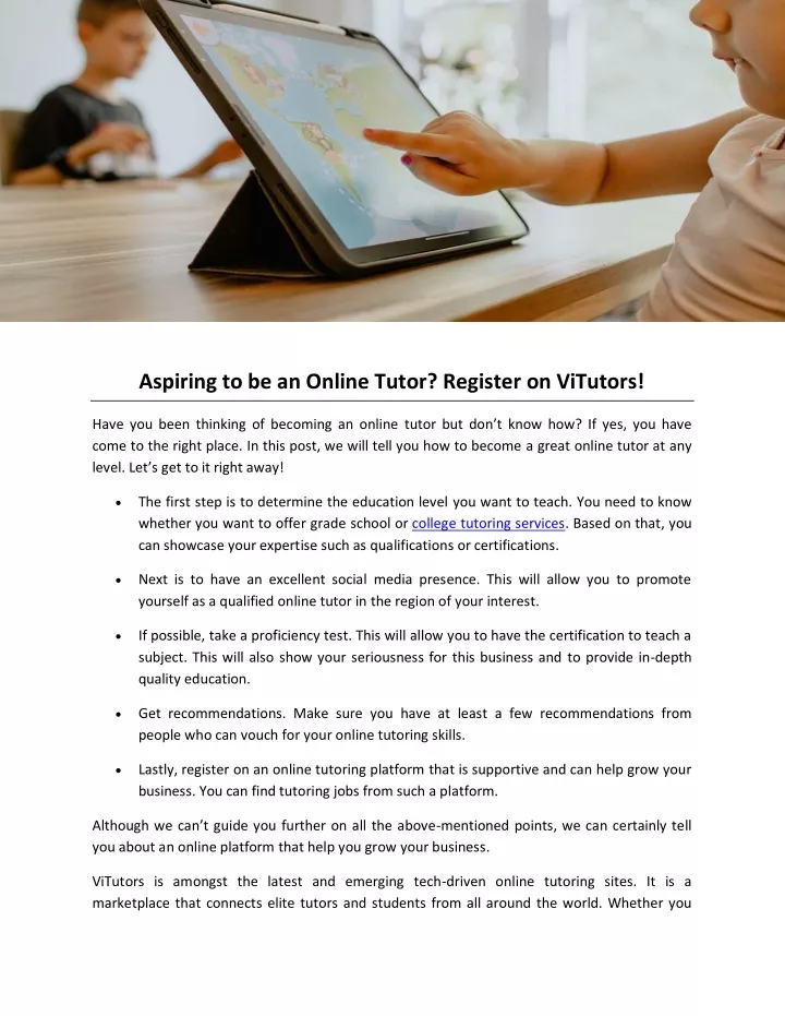 aspiring to be an online tutor register