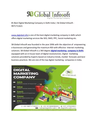 #1 Best Digital Marketing Company  in Delhi India | Sb Global Infosoft  - 9971711621