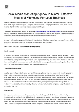 Social Media Marketing Agency in Miami - Effective Means of Marketing For Local Business