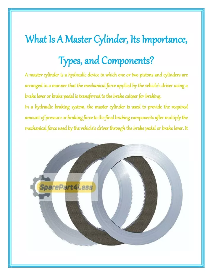 what is a master cylinder its importance what