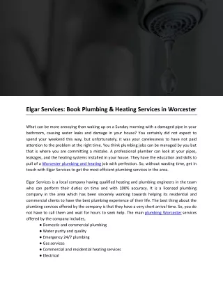 Elgar Services: Book Plumbing & Heating Services in Worcester