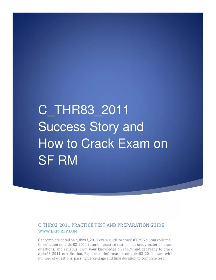 c thr83 2011 success story and how to crack exam