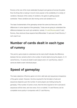 Difference between 13 card Rummy vs 21 card Rummy