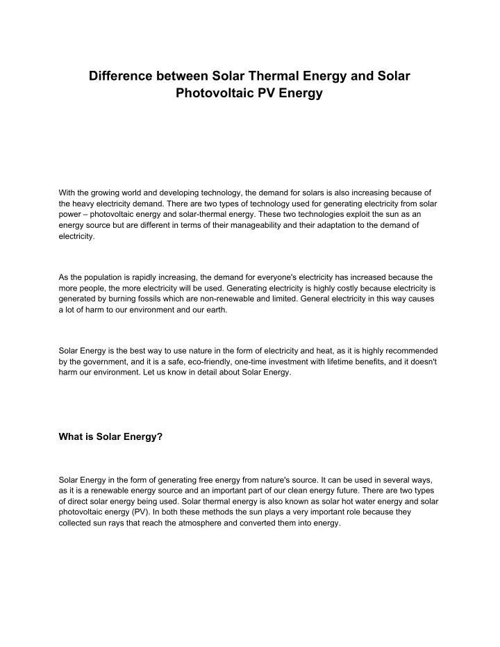 difference between solar thermal energy and solar