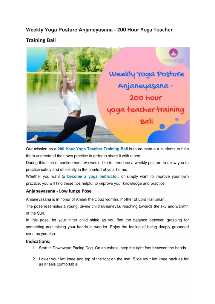 weekly yoga posture anjaneyasana 200 hour yoga