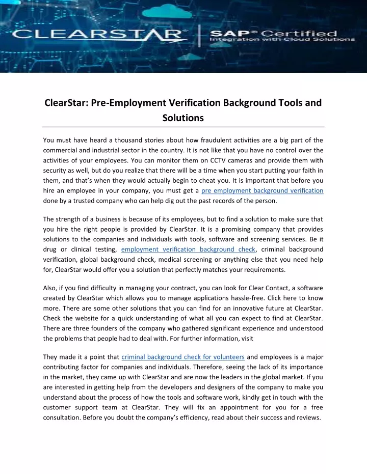 clearstar pre employment verification background