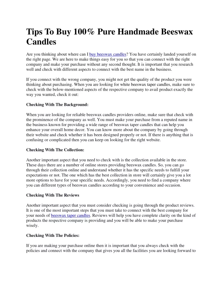 tips to buy 100 pure handmade beeswax candles