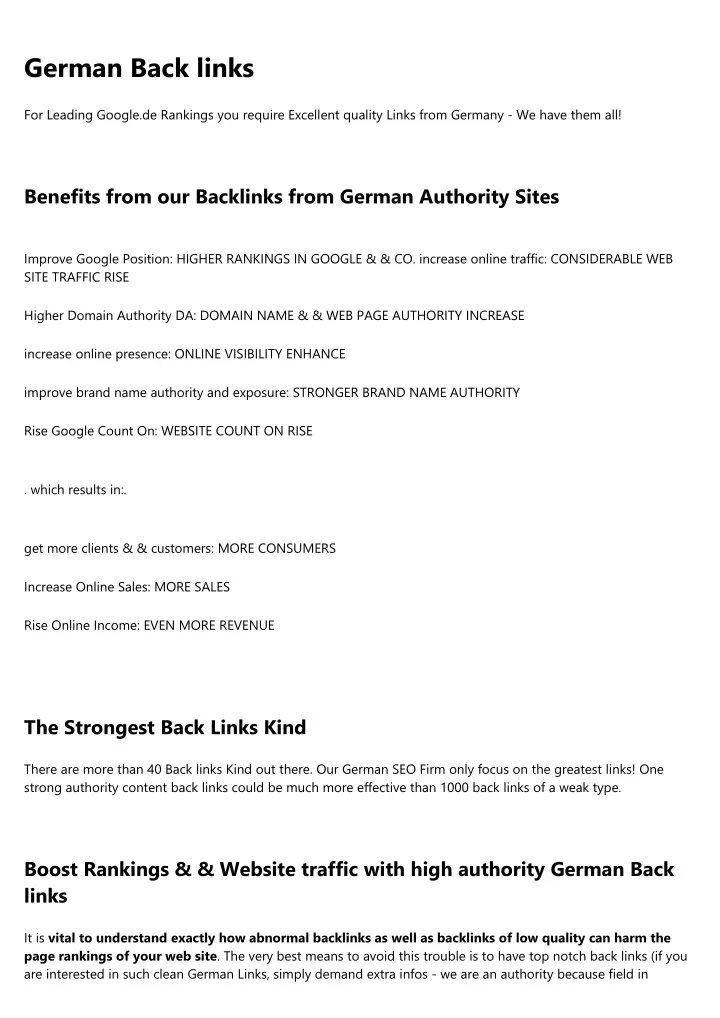 german back links