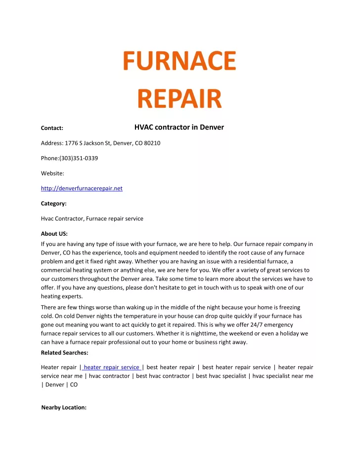 furnace repair hvac contractor in denver