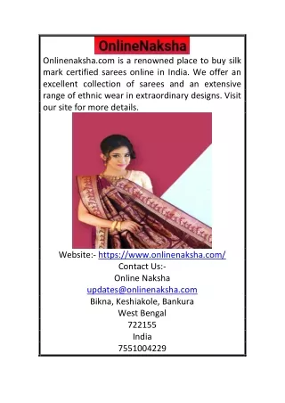 Silk Mark Certified Sarees Online | Onlinenaksha.com