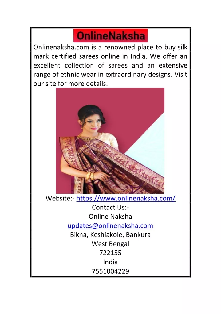 onlinenaksha com is a renowned place to buy silk