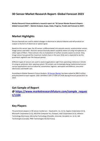 3d sensor market research report global forecast