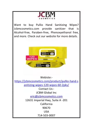 Pullio Hand Sanitizing Wipes | Jcbmcosmetics.com