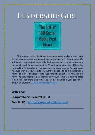 100 Social Media Post Ideas | leadershipgirl.com