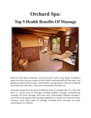Orchard Spa: Top 5 Health Benefits Of Massage