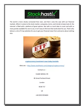 Cryptocurrency investment news today Australia  | Stockhastix.com