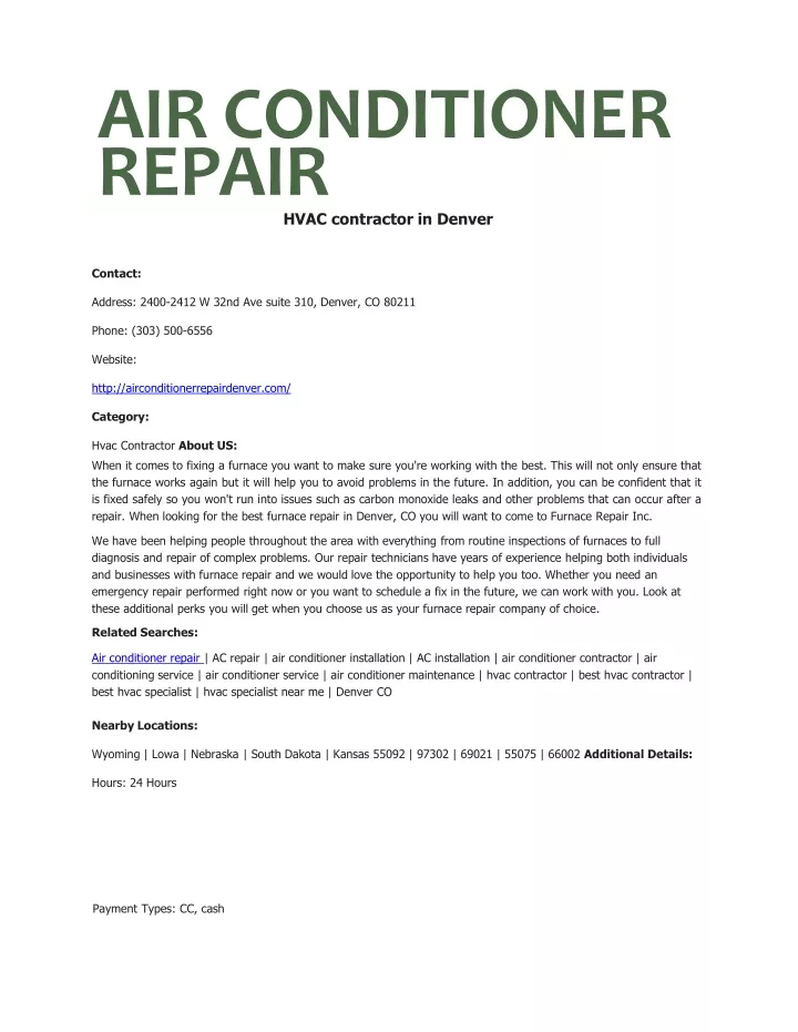 air conditioner repair hvac contractor in denver