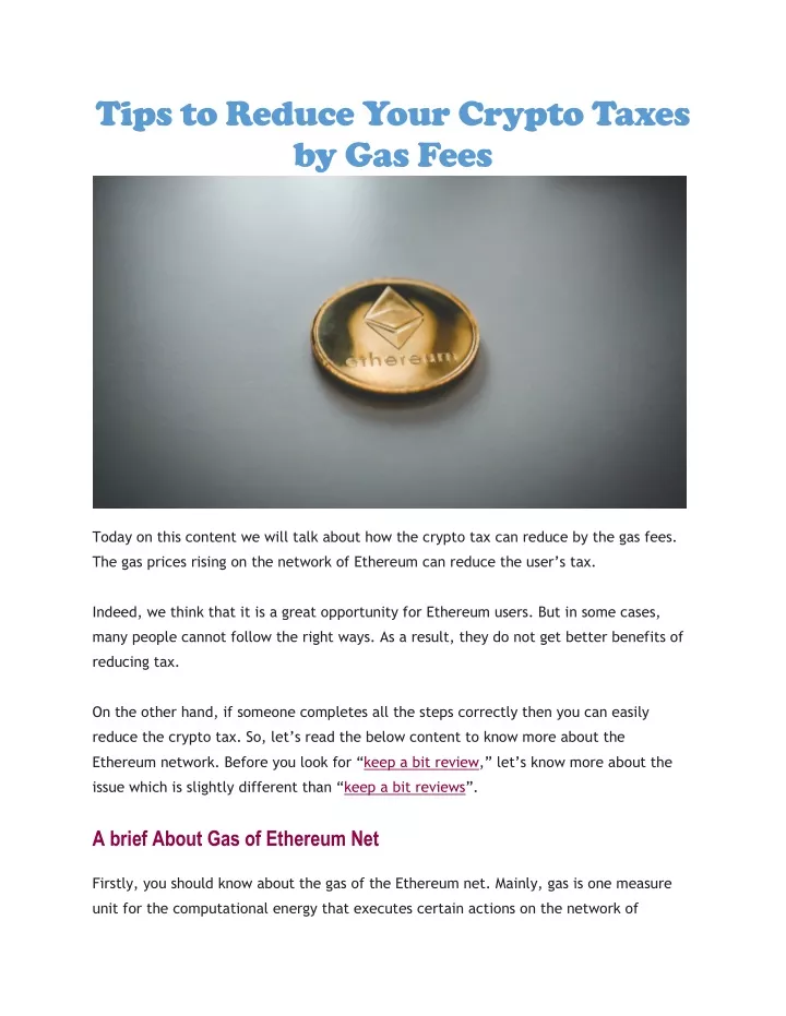 tips to reduce your crypto taxes by gas fees