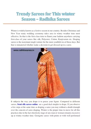 Trendy Sarees for This winter Season – Radhika Sarees