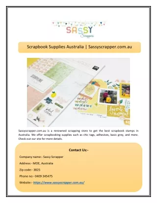 Scrapbook Supplies Australia | Sassyscrapper.com.au