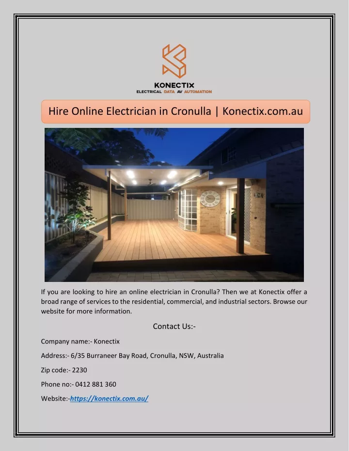 hire online electrician in cronulla konectix