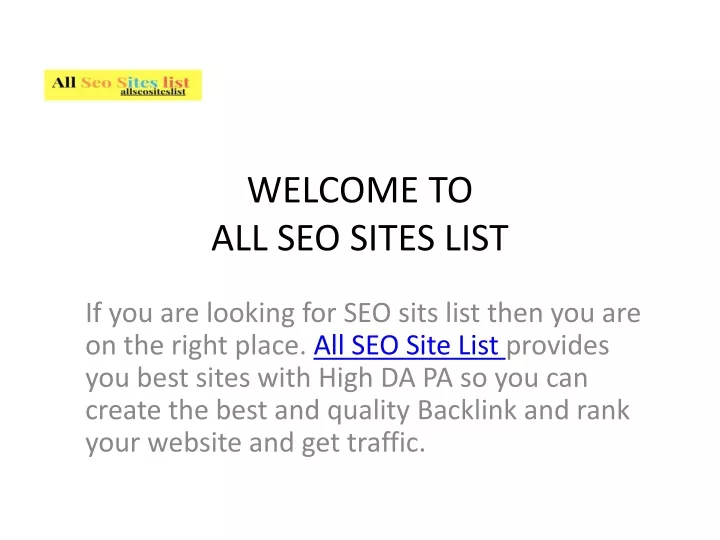 welcome to all seo sites list